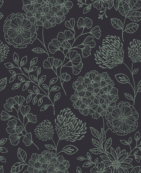 2975-26206 Ada Charcoal Floral Wallpaper
