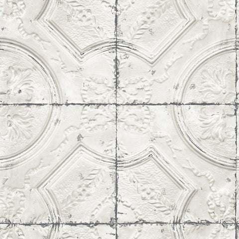 Deerfield Off-White Vintage Tin Tile Wallpaper