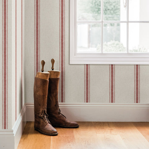 Linette Burnt Sienna Fabric Stripe Wallpaper