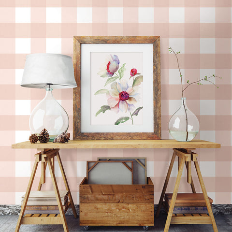 Selah Light Pink Gingham Wallpaper