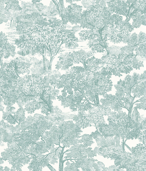 Spinney Teal Toile Wallpaper