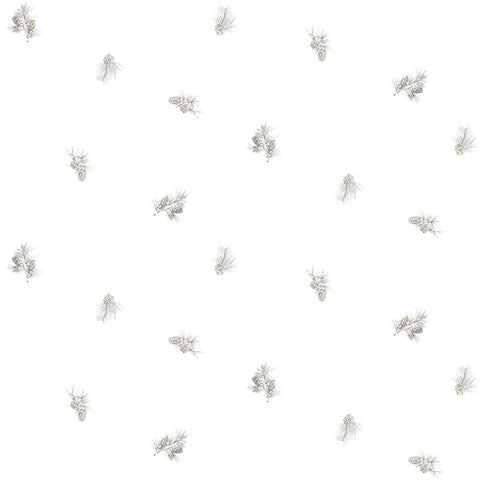 3118-494610 Pinecone Toss Light Grey Conifer Wallpaper