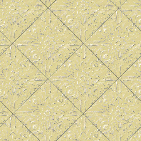 3119-13093 Brandi Yellow Metallic Faux Tile Wallpaper
