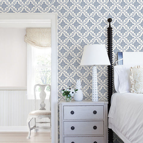 3119-13532 Wynonna Navy Geometric Floral Wallpaper