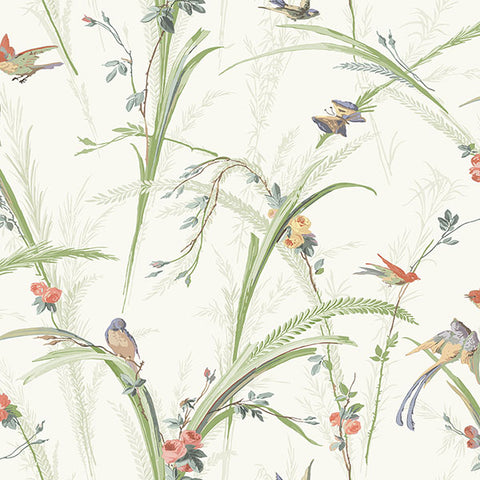 3119-19321 Meadowlark Light Green Botanical Wallpaper