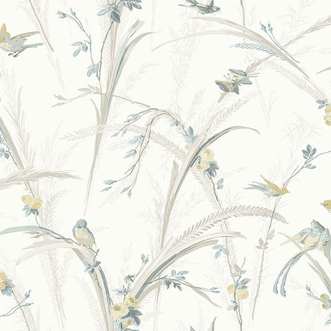 3119-19329 Meadowlark Light Grey Botanical Wallpaper