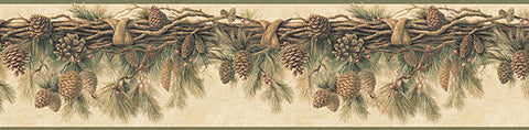 3123-01391 Coulter Olive Pinecone Forest Border