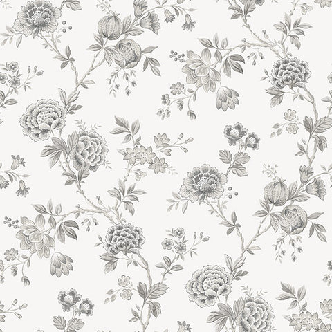 3123-02216 Chrysanthemum Grey Jacobean Wallpaper