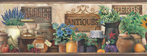 3123-44581 Brittany Black Antiques & Herbs Border