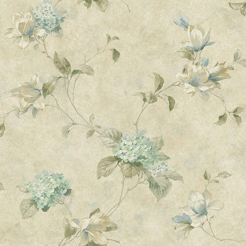 3123-76305 Magnolia Teal Hydrangea Trail Wallpaper