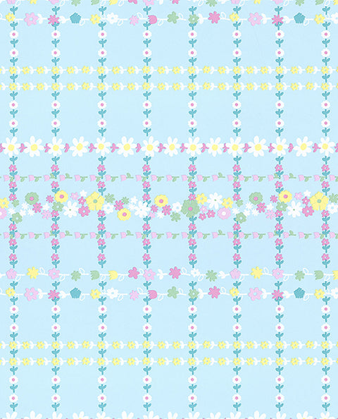 Belina Light Blue Flower Check Wallpaper