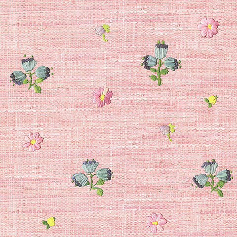 Gerda Pink Hand Embroidered Raffia Look Wallpaper