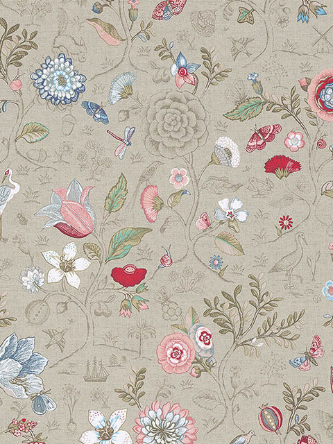 375001 Espen Khaki Floral Wallpaper