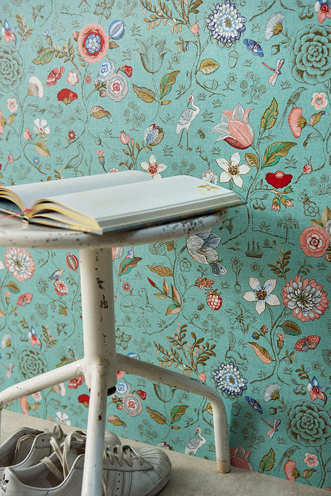 375002 Espen Turquoise Floral Wallpaper