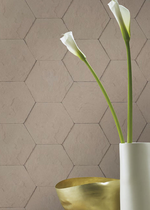 4015-427134 Bascom Light Grey Stone Hexagon Wallpaper