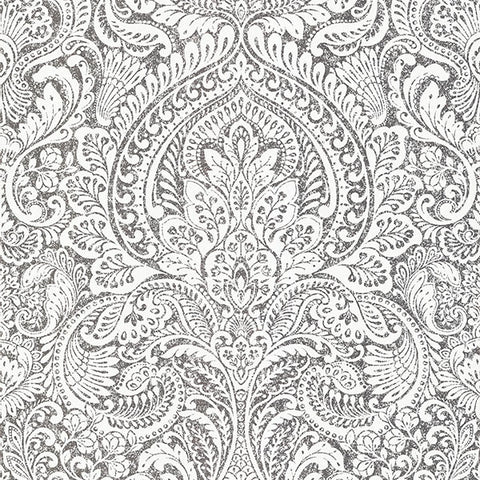 4019-86444 Artemis Platinum Floral Damask Wallpaper