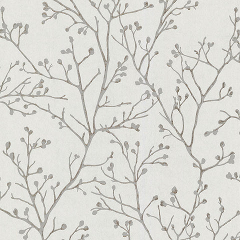 4019-86453 Koura Silver Budding Branches Wallpaper