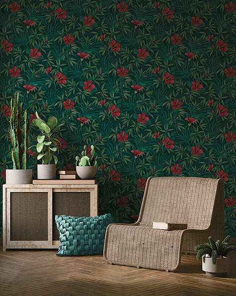 4044-38028-1 Malecon Green Floral Wallpaper