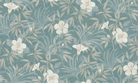 4044-38028-5 Malecon Aqua Floral Wallpaper