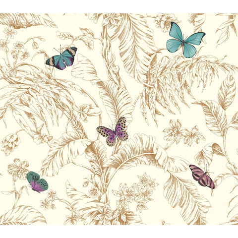 AF2028 Metallic Rose Gold Aqua Purple Papillion Butterfly Toile Wallpaper