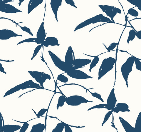 AF6510 Blue, White Persimmon Leaf Wallpaper