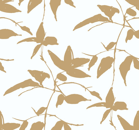 AF6511 Gold, White Persimmon Leaf Wallpaper