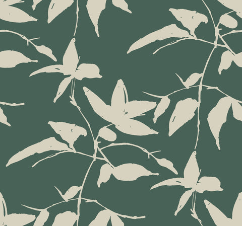 AF6513 Dark Green Persimmon Leaf Wallpaper