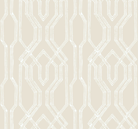 AF6557 Beige, White Oriental Lattice Wallpaper