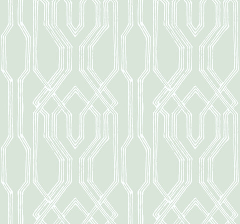 AF6559 Green, White Oriental Lattice Wallpaper