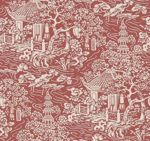 AF6576 Red, Orange Chinoiserie Wallpaper