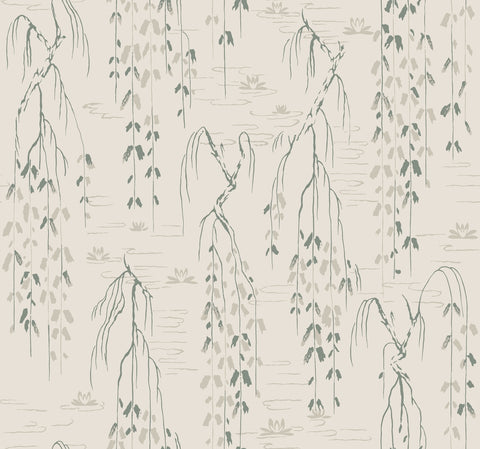 AF6583 Green Willow Branches Wallpaper