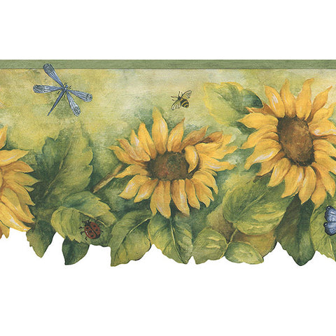 BG71361DC Country Sunflower Insects Floral Wallpaper Border