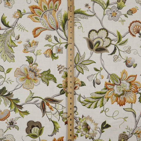 Brissac Amber Floral Jacobean Linen Fabric