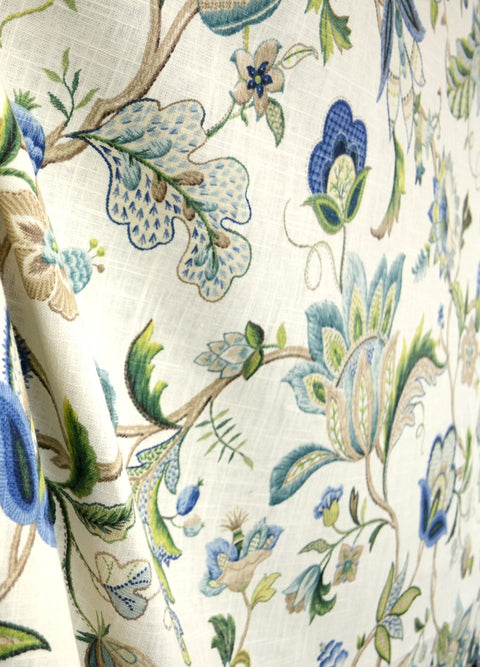 Brissac Sapphire Floral Linen Fabric