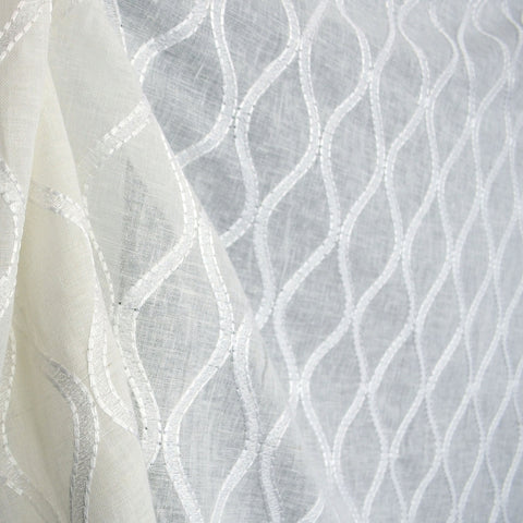 Brookside Cloud White Embroidered Sheer Fabric
