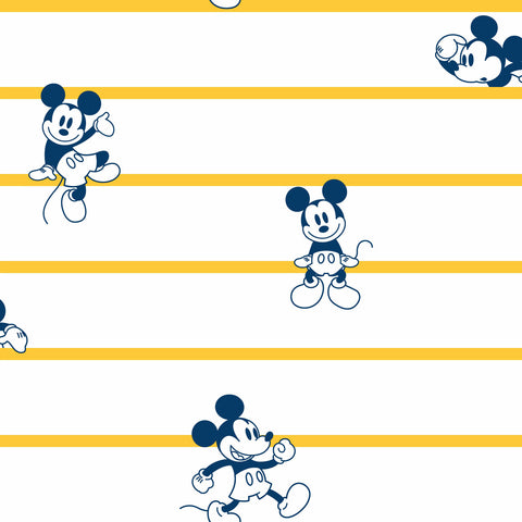 DI0931 Yellow Disney Mickey Mouse Stripe Wallpaper