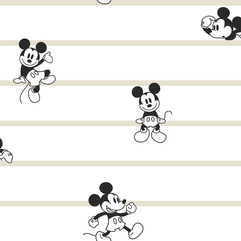 DI0932 Black/White/Cream Disney Mickey Mouse Stripe Wallpaper