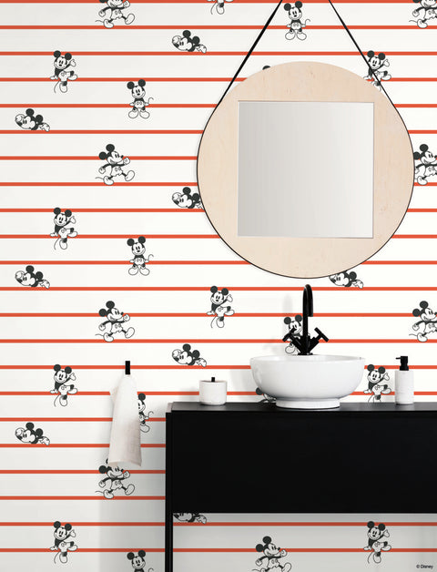 DI0933 Red Disney Mickey Mouse Stripe Wallpaper