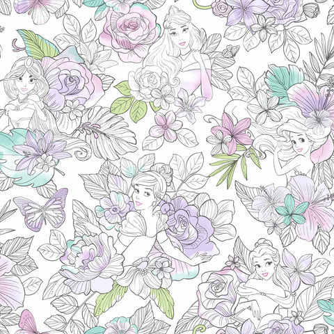 DI0964 Purple Disney Princess Royal Floral Wallpaper