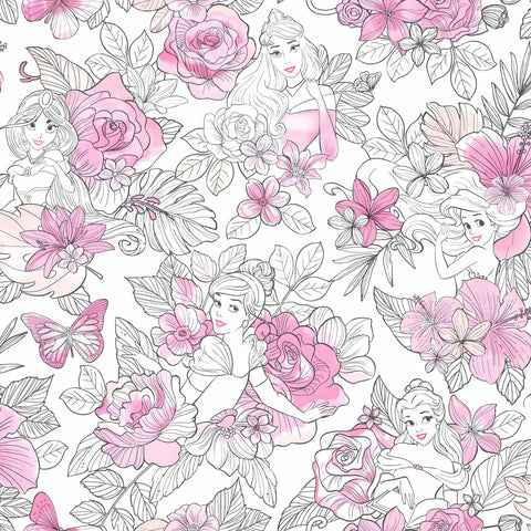DI0965 Magenta Disney Princess Royal Floral Wallpaper