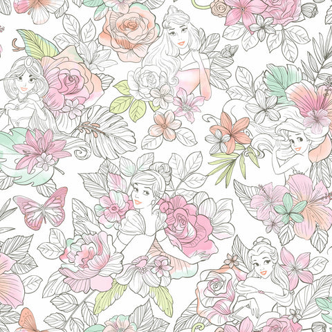 DI0966 Coral Disney Princess Royal Floral Wallpaper