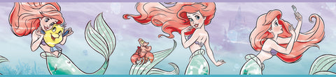 DI1016BD Purple/Red/Green Disney The Little Mermaid Ariel & Friends Border Wallpaper Border