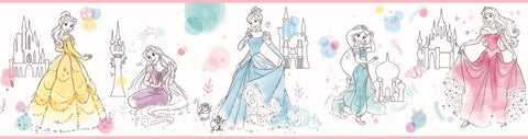 DI1021BD Blue/Pink/Green Disney Princess Pretty Elegant Border Wallpaper Border