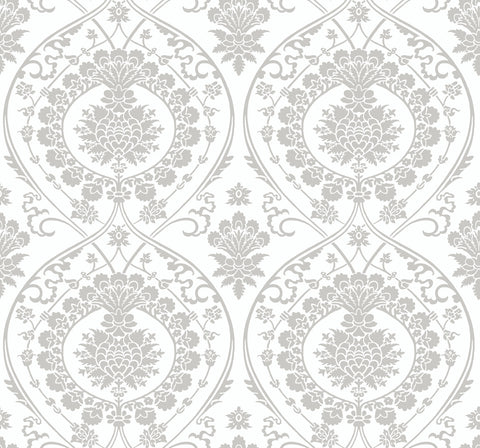 DM4905 White Silver Imperial Damask Wallpaper