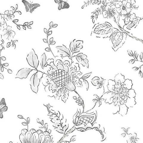 FH37540 Black on white Butterfly Toile Wallpaper