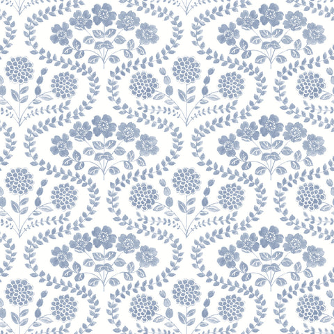 FH4023 Blue/White Folksy Floral Wallpaper
