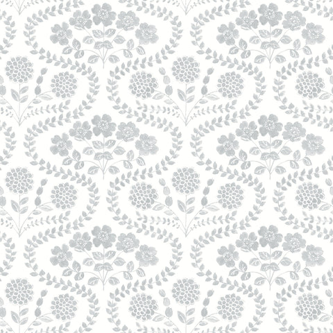 FH4024 Gray/White Folksy Floral Wallpaper