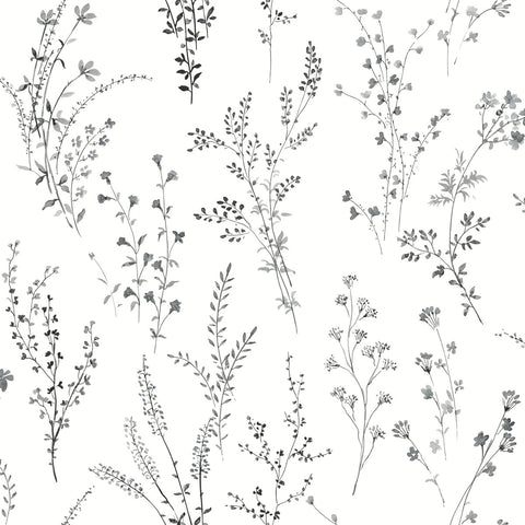 FH4026 Black/White Wildflower Sprigs Wallpaper
