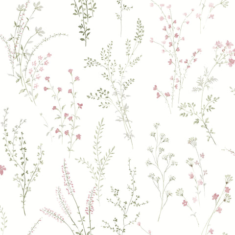 FH4028 Pink/Green/Gray Wildflower Sprigs Wallpaper