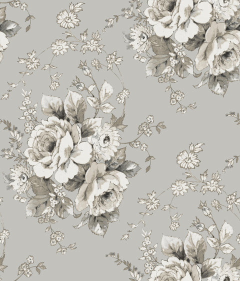 FH4089 Taupe/Linen Heritage Rose Wallpaper